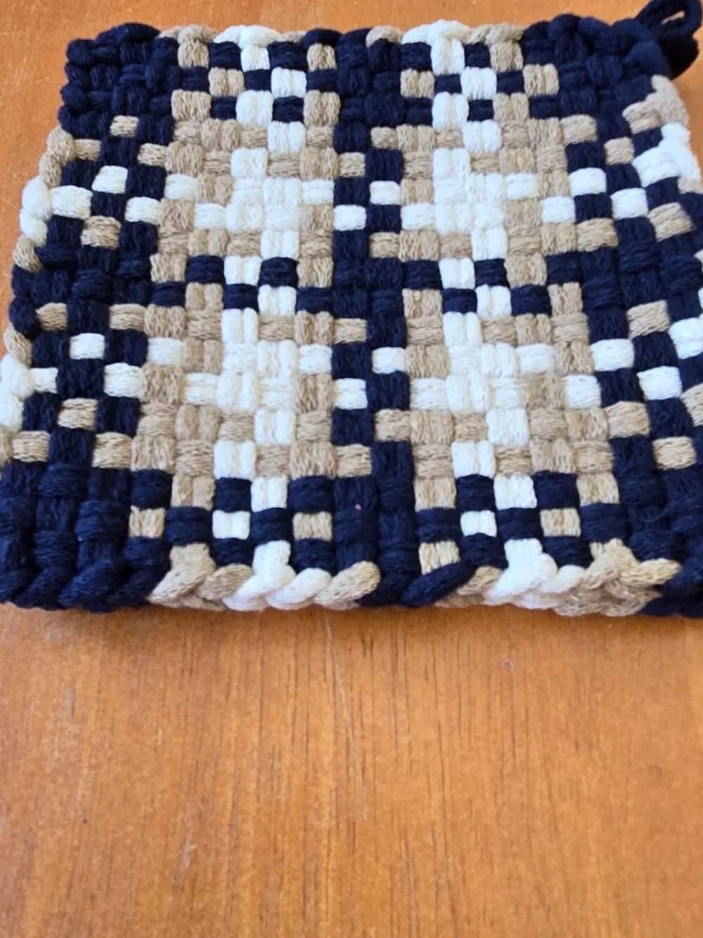 Set of 2 Handmade Artisan Cotton Woven Loomed Nautica Potholders Hot PadsTrivets